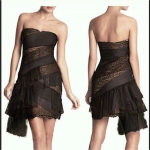 BCBGMaxazria Runway Lace Silk Tulle Mini Dress Strapless Goth Gothic Size 8